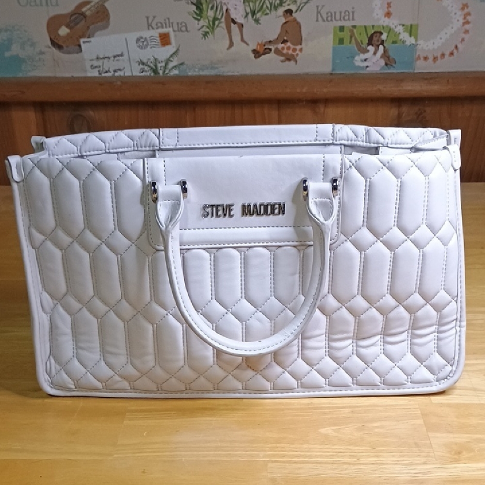 Steve Madden White Quilted Tote with Top Handles